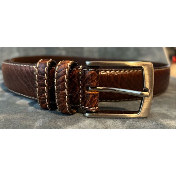 American Bison brown leather belt size 46. C21-7 - Picture 1 of 3